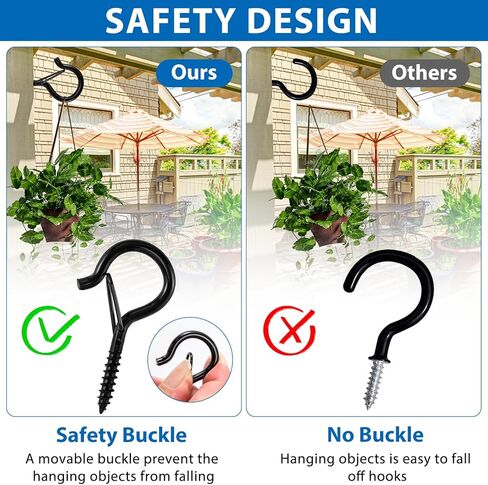 48 قطعة من خطافات الشماعات Q، خطافات لولبية لأضواء السلسلة الخارجية، برغي مقاوم للرياح في خطافات مع مشبك أمان لتعليق النباتات وأضواء عيد الميلاد وأضواء الفناء، تتضمن 1 مفك صواميل جناح، أسود in Kuwait