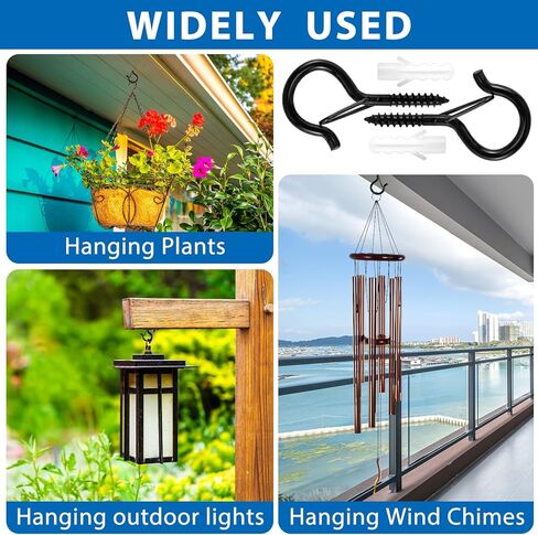 48 قطعة من خطافات الشماعات Q، خطافات لولبية لأضواء السلسلة الخارجية، برغي مقاوم للرياح في خطافات مع مشبك أمان لتعليق النباتات وأضواء عيد الميلاد وأضواء الفناء، تتضمن 1 مفك صواميل جناح، أسود in Kuwait