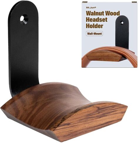 Wood Headphone Wall Mount Holder, with VHB Adhesive Tape and Screw, Holds 10 lbs (Black & Walnut Wood, 2 Pack) in Saudi Arabia