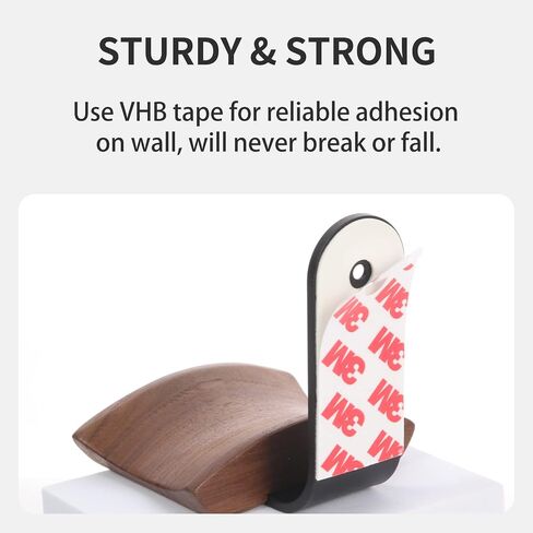 Wood Headphone Wall Mount Holder, with VHB Adhesive Tape and Screw, Holds 10 lbs (Black & Walnut Wood, 2 Pack) in Saudi Arabia