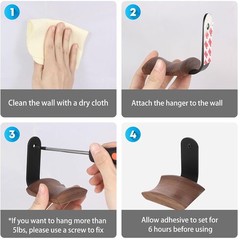 Wood Headphone Wall Mount Holder, with VHB Adhesive Tape and Screw, Holds 10 lbs (Black & Walnut Wood, 2 Pack) in Saudi Arabia