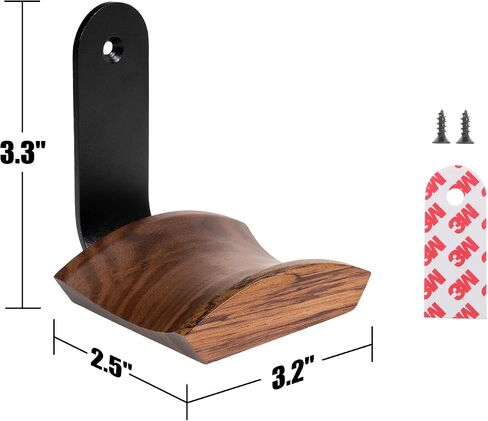 Wood Headphone Wall Mount Holder, with VHB Adhesive Tape and Screw, Holds 10 lbs (Black & Walnut Wood, 2 Pack) in Saudi Arabia
