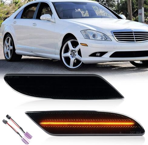 NSLUMO LED Side Marker Lights Replacement for 2007 2008 2009 Mercedes W221 Pre-LCI S550 S600 Amber Led Bumper Side Turn Signal Parking Light Assembly Replace OEM Side Lamps Smoked Lens in Saudi Arabia