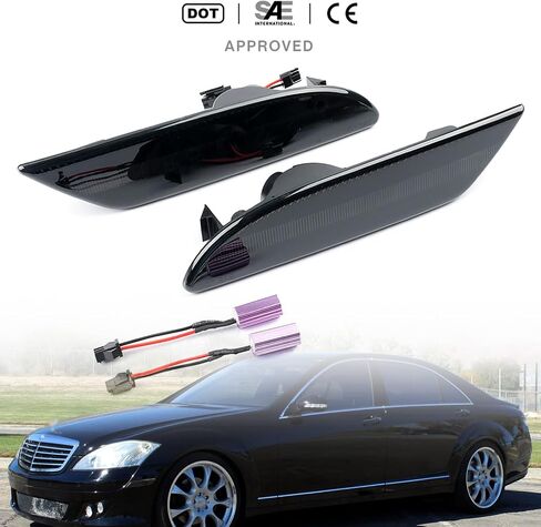 NSLUMO LED Side Marker Lights Replacement for 2007 2008 2009 Mercedes W221 Pre-LCI S550 S600 Amber Led Bumper Side Turn Signal Parking Light Assembly Replace OEM Side Lamps Smoked Lens in Saudi Arabia