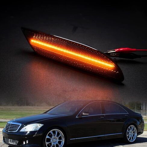 NSLUMO LED Side Marker Lights Replacement for 2007 2008 2009 Mercedes W221 Pre-LCI S550 S600 Amber Led Bumper Side Turn Signal Parking Light Assembly Replace OEM Side Lamps Smoked Lens in Saudi Arabia