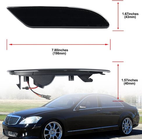 NSLUMO LED Side Marker Lights Replacement for 2007 2008 2009 Mercedes W221 Pre-LCI S550 S600 Amber Led Bumper Side Turn Signal Parking Light Assembly Replace OEM Side Lamps Smoked Lens in Saudi Arabia