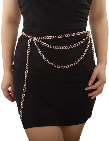 Gold/Silver Multilayer Body Waist Chain Dress Belts Long Tassel Waist Chain Belt with Two Locks Beach Belly Chain Belts for Women Girls in Saudi Arabia