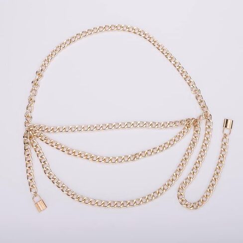 Gold/Silver Multilayer Body Waist Chain Dress Belts Long Tassel Waist Chain Belt with Two Locks Beach Belly Chain Belts for Women Girls in Saudi Arabia