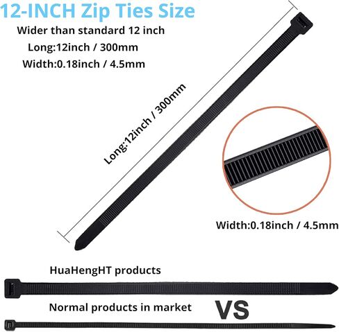 600 Pcs Black Zip Ties Heavy Duty 6 8 12 Inch Width 0.18 inch 54lbs Tensile Strength - Self-Locking Industrial Multi-Purpose UV Resistant Premium Nylon Cable Wire Ties in Saudi Arabia