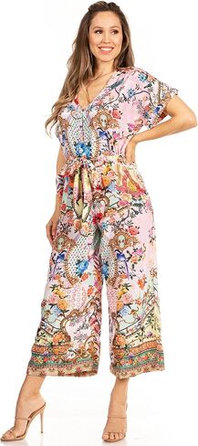 Sakkas Irise Women's Short Sleeve V neck Floral Print Casual Boho Jumsuit Pockets in Saudi Arabia