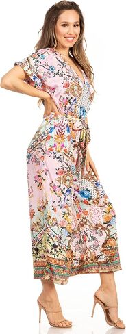Sakkas Irise Women's Short Sleeve V neck Floral Print Casual Boho Jumsuit Pockets in Saudi Arabia