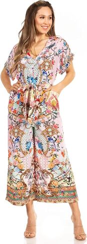 Sakkas Irise Women's Short Sleeve V neck Floral Print Casual Boho Jumsuit Pockets in Saudi Arabia