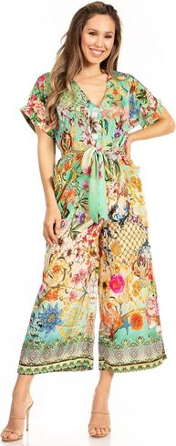 Sakkas Irise Women's Short Sleeve V neck Floral Print Casual Boho Jumsuit Pockets in Saudi Arabia
