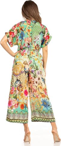 Sakkas Irise Women's Short Sleeve V neck Floral Print Casual Boho Jumsuit Pockets in Saudi Arabia