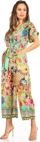 Sakkas Irise Women's Short Sleeve V neck Floral Print Casual Boho Jumsuit Pockets in Saudi Arabia