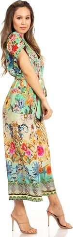 Sakkas Irise Women's Short Sleeve V neck Floral Print Casual Boho Jumsuit Pockets in Saudi Arabia