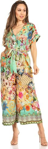 Sakkas Irise Women's Short Sleeve V neck Floral Print Casual Boho Jumsuit Pockets in Saudi Arabia
