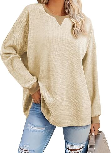AlvaQ Womens Oversized Sweatshirts 2024 Casual Crewneck Long Sleeve Waffle Knit Tops Pullover Jumper Outfits in Saudi Arabia