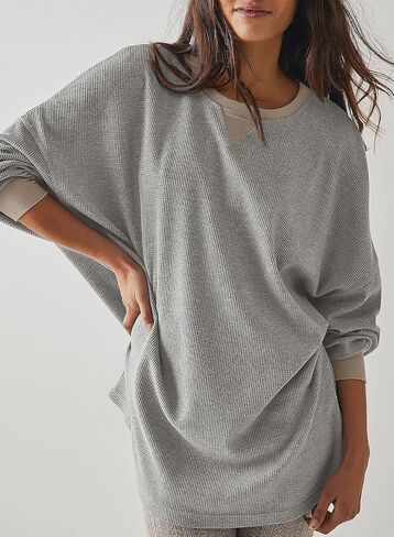 AlvaQ Womens Oversized Sweatshirts 2024 Casual Crewneck Long Sleeve Waffle Knit Tops Pullover Jumper Outfits in Saudi Arabia