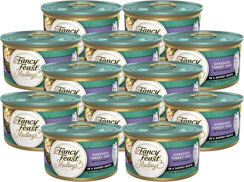 Fancy Feast Wet Cat Food Medleys Shredded White Meat Chicken Fare with Spinach in Savory Cat Food Broth - 3 oz. (Pack of 12) in Saudi Arabia