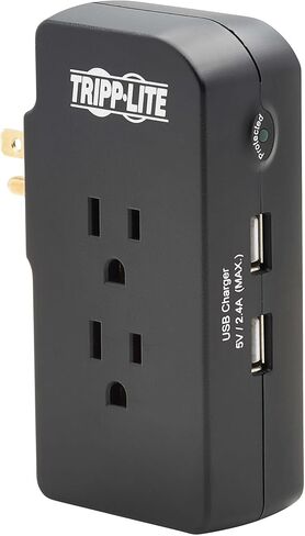 Tripp Lite 3 Outlet Portable Surge Protector Power Strip, 18in Cord, 2 USB, & $25,000 INSURANCE (TRAVELER3USB) Black in Kuwait