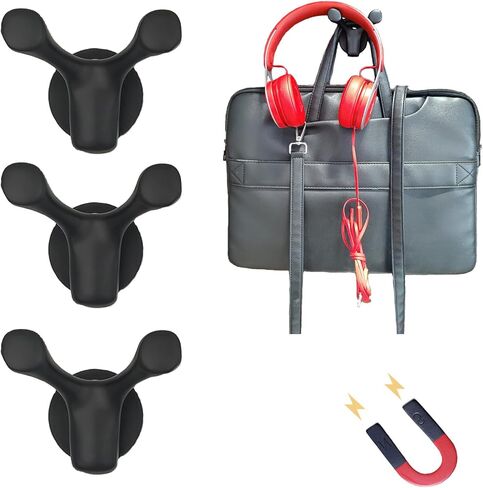 Strong Magnetic Hooks-Matte Black Rubber Coated Magnetic Double Hangers-Heavy Duty Magnetic Holder for Hanging Coat, Bag, Key, Backpack, Umbrella (Dia.1.69''Magnet*3P) in Saudi Arabia