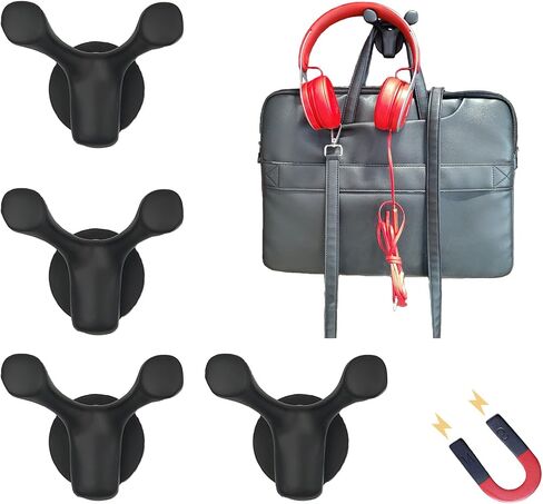 Strong Magnetic Hooks-Matte Black Rubber Coated Magnetic Double Hangers-Heavy Duty Magnetic Holder for Hanging Coat, Bag, Key, Backpack, Umbrella (Dia.1.69''Magnet*3P) in Saudi Arabia