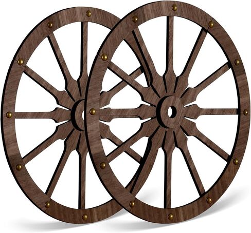 KOYILTD 2 Pcs 12 In Farmhouse Rustic Wagon Wheel Wooden Decoration Western Cowboy Style Home Decorations With Spot Glue Concise Simple Style in Kuwait