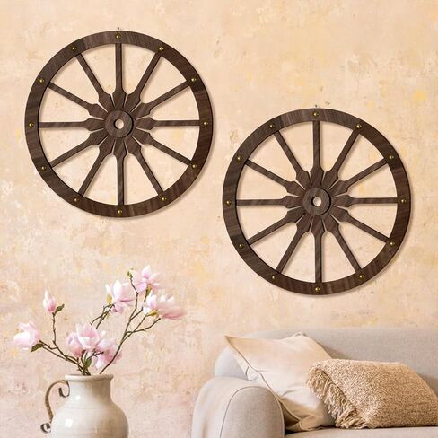KOYILTD 2 Pcs 12 In Farmhouse Rustic Wagon Wheel Wooden Decoration Western Cowboy Style Home Decorations With Spot Glue Concise Simple Style in Kuwait