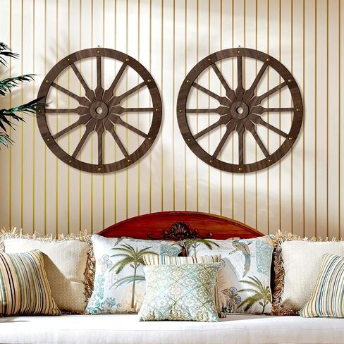 KOYILTD 2 Pcs 12 In Farmhouse Rustic Wagon Wheel Wooden Decoration Western Cowboy Style Home Decorations With Spot Glue Concise Simple Style in Kuwait
