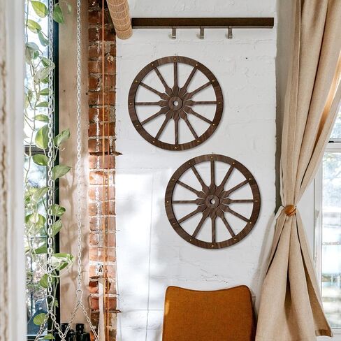 KOYILTD 2 Pcs 12 In Farmhouse Rustic Wagon Wheel Wooden Decoration Western Cowboy Style Home Decorations With Spot Glue Concise Simple Style in Kuwait