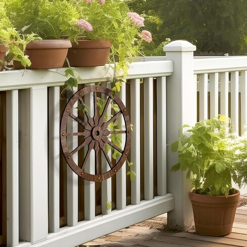 KOYILTD 2 Pcs 12 In Farmhouse Rustic Wagon Wheel Wooden Decoration Western Cowboy Style Home Decorations With Spot Glue Concise Simple Style in Kuwait