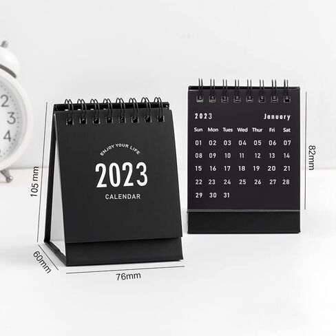 تقويم مكتب صغير 2022-2023، استخدم تقويم المكتب حتى ديسمبر 2023، تقويم مكتب صغير جدول يومي صغير ورق سميك مزدوج الأسلاك مع ملصقات للمنزل والمكتب والمدرسة (أسود) in Kuwait