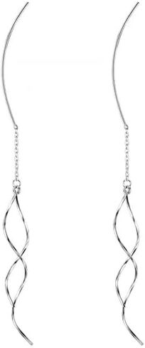 أقراط عصرية من الفضة الإسترلينية عيار 925، أقراط متدلية طويلة متدلية خطية ملتوية، لا تسبب الحساسية، أقراط ملتوية حلزونية للنساء in Kuwait
