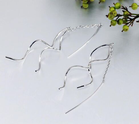 أقراط عصرية من الفضة الإسترلينية عيار 925، أقراط متدلية طويلة متدلية خطية ملتوية، لا تسبب الحساسية، أقراط ملتوية حلزونية للنساء in Kuwait