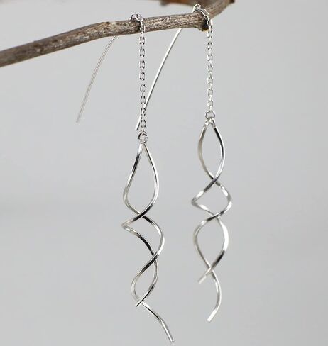 أقراط عصرية من الفضة الإسترلينية عيار 925، أقراط متدلية طويلة متدلية خطية ملتوية، لا تسبب الحساسية، أقراط ملتوية حلزونية للنساء in Kuwait