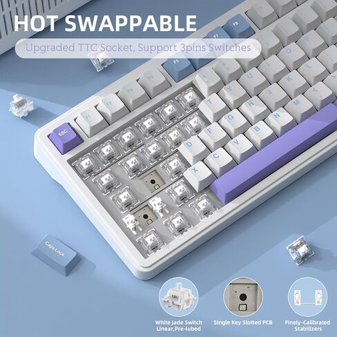 لوحة مفاتيح ميكانيكية لاسلكية X85، TKL 82 مفتاح بلوتوث 5.0/2.4 جيجا هرتز/USB-C لوحة مفاتيح Custon قابلة للتبديل السريع، التحكم في المقبض، هيكل الحشية، لوحة مفاتيح ألعاب بإضاءة خلفية RGB للكمبيوتر/Mac/PS4/Xbox (أرجواني) in Kuwait