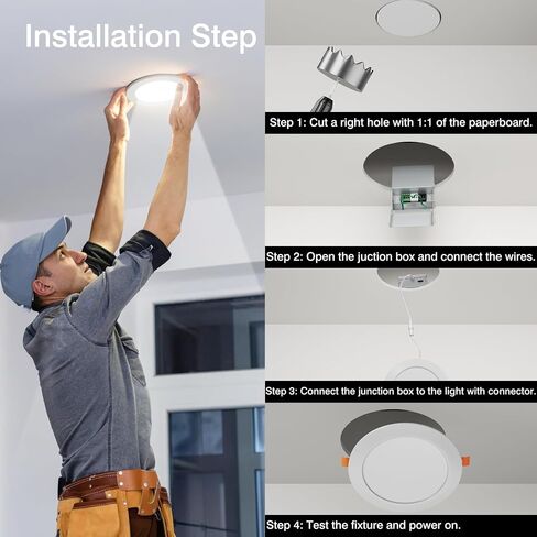 1 حزمة 6 بوصة 5CCT LED إضاءة غائرة - صندوق توصيل، درجة حرارة لون قابلة للتعديل، سطوع - 1050LM، 12W، ETL&FCC in Saudi Arabia