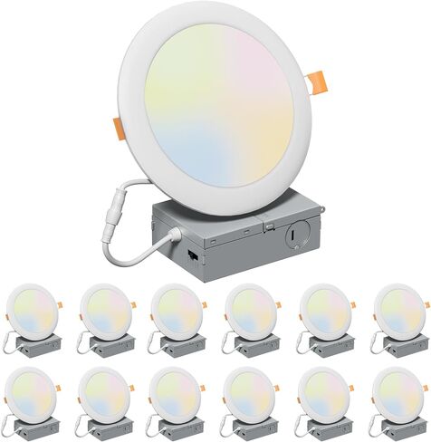 1 حزمة 6 بوصة 5CCT LED إضاءة غائرة - صندوق توصيل، درجة حرارة لون قابلة للتعديل، سطوع - 1050LM، 12W، ETL&FCC in Saudi Arabia