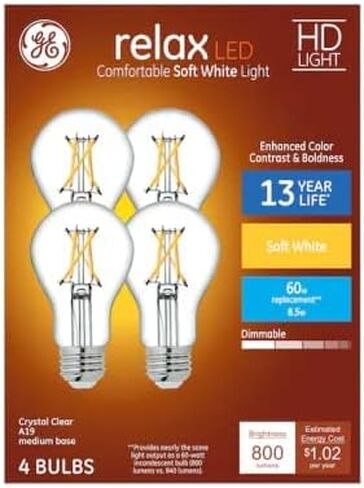 GE 51531 Relax LED A19 لمبة إضاءة بيضاء ناعمة 60 وات مكافئة للضوء LED in Saudi Arabia