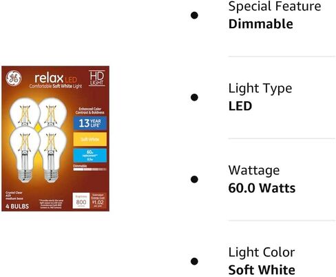 GE 51531 Relax LED A19 لمبة إضاءة بيضاء ناعمة 60 وات مكافئة للضوء LED in Saudi Arabia