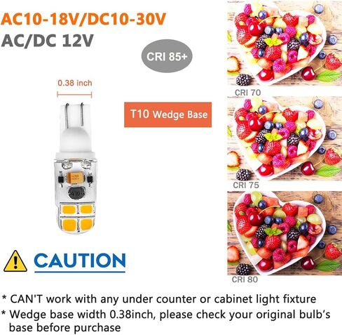 لمبة LED بقاعدة إسفين KAKEMONO T5 T10 2W AC10-18V/ DC10-30V 2700K أبيض دافئ لـ 12V ذات الجهد المنخفض لمسار المناظر الطبيعية على سطح السفينة RV Camper Lights، 10 عبوات in Saudi Arabia