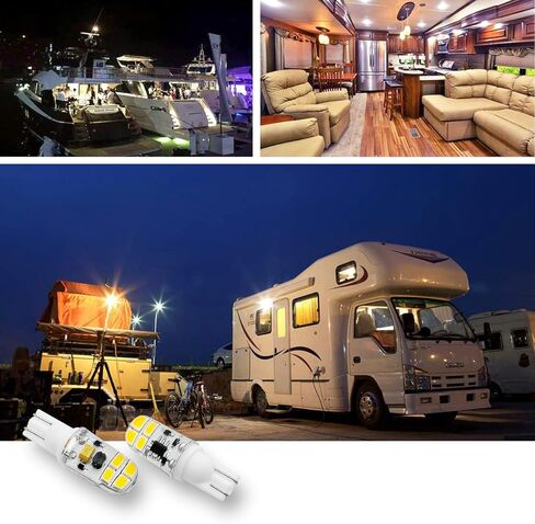 لمبة LED بقاعدة إسفين KAKEMONO T5 T10 2W AC10-18V/ DC10-30V 2700K أبيض دافئ لـ 12V ذات الجهد المنخفض لمسار المناظر الطبيعية على سطح السفينة RV Camper Lights، 10 عبوات in Saudi Arabia