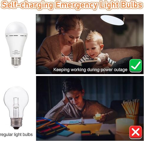 مجموعة لمبات الإضاءة القابلة لإعادة الشحن وأغطية التوصيل، بطارية عالية السعة 1800 مللي أمبير في الساعة، 9 وات، 750 لومن، 5000 كلفن لمبات الإضاءة في حالات الطوارئ لانقطاع التيار الكهربائي، مصابيح إضاءة LED A19 E26، 4 قطع مع أغطية توصيل و4 خطافات in Kuwait