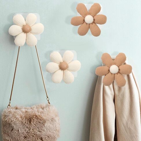 2 Pack Adhesive Wall Hooks Flower Wooden Hooks for Hanging Towel Coat Sticky Hooks for Bathroom Shower Kitchen (Beige) in Saudi Arabia