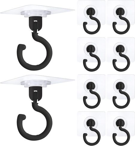 10 Pieces Adhesive Ceiling Hooks, Sticky Hooks Clear Hooks for Walls No Damage, Ceiling Hooks for Hanging, Outdoor Clear Adhesive Hooks (Black) in Kuwait