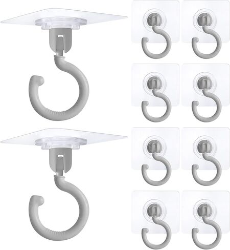 10 Pieces Adhesive Ceiling Hooks, Sticky Hooks Clear Hooks for Walls No Damage, Ceiling Hooks for Hanging, Outdoor Clear Adhesive Hooks (Black) in Kuwait