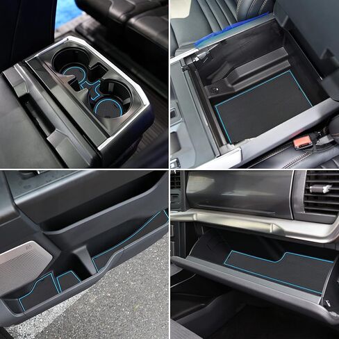 SENSHINE لملحقات Ford F150 2021 2022 2023 2024 حامل أكواب مضاد للانزلاق ومضاد للغبار وإدراج بطانة وحدة التحكم المركزية وحصائر حزمة الباب الداخلية المخصصة الفاخرة مجموعة 38 قطعة (دلو SuperCrew) (زخرفة زرقاء) in Saudi Arabia