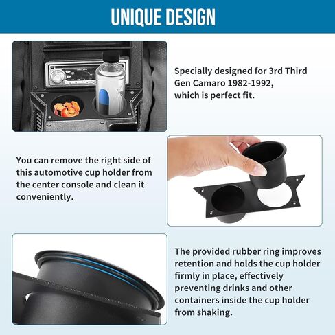for 3rd Third Gen Chevy Camaro 1982-1992 Water Cup Holder, Ash Tray Cup Holder Aluminum Center Console (Black) in Saudi Arabia