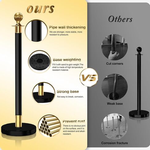 4 قطع من أعمدة الدعامات الذهبية السوداء مع 3 قطع حبل مخملي أحمر بطول 5 أقدام، مجموعة دعامات حبل مخملية حمراء حواجز التحكم في الحشود، دعامات وحبال مخملية، أعمدة السجادة الحمراء لمستلزمات الحفلات in Kuwait